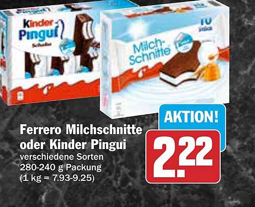 Ferrero Milchschitte oder Kinder Pingui - verschiedene Sorten