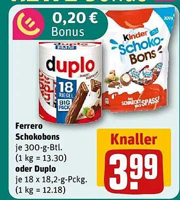 Ferrero Schokobons und Duplo Riegel im Angebot