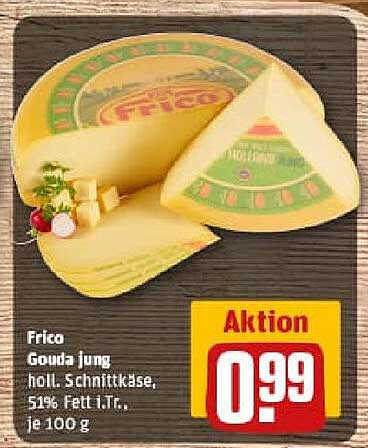 Frico Gouda jung, holl. Schnittkäse, 51% Fett i. Tr., je 100 g