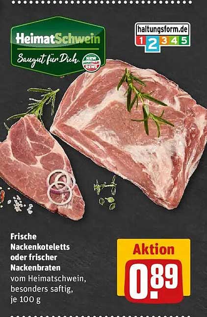 Frische Nackensteaks oder frischer Nackenbraten vom HeimatSchwein, je 100 g
