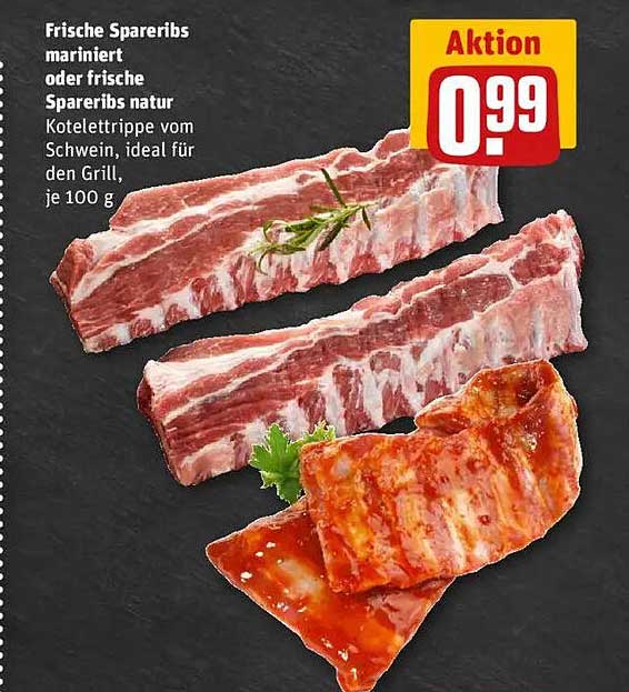 Frische Spareribs mariniert oder frische Spareribs natur, je 100 g