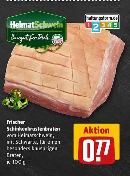 Frischer Schinkenkrustenbraten vom HeimatSchwein, mit Schwarte, für einen besonders knusprigen Braten, je 100 g