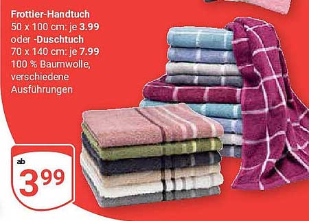 Frottee-Handtuch 50 x 100 cm für nur 3,99 € oder Duschtuch 70 x 140 cm für je 7,99 €