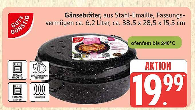 Gänsebräter, aus Stahl-Emaille, Fassungsvermögen ca. 6,2 Liter, ca. 38,5 x 28,5 x 15,5 cm