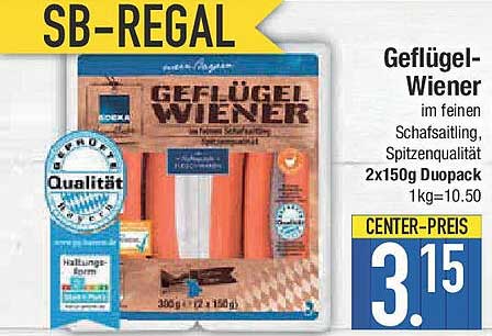 Geflügel-Wiener im feinsten Schafsaftling, Spitzenqualität 2x150g Duopack