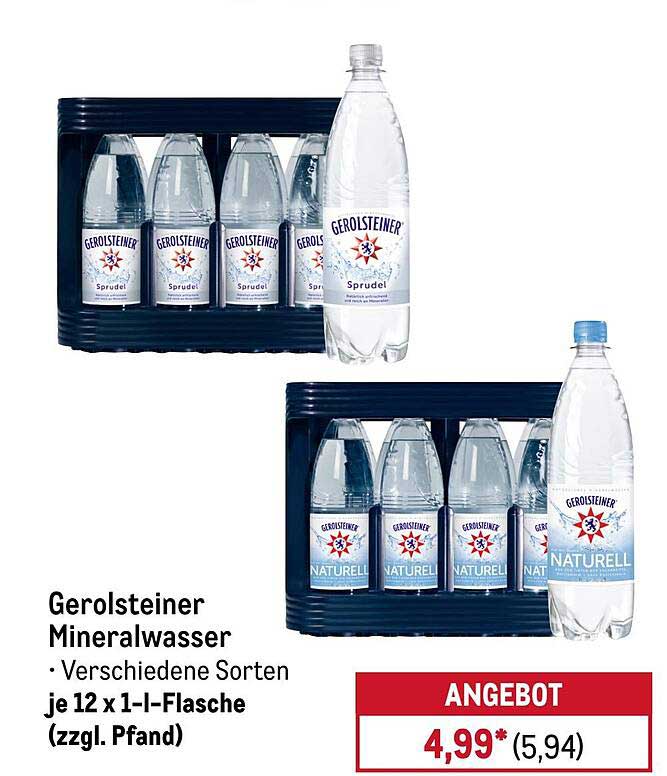 Gerolsteiner Mineralwasser – Verschiedene Sorten, je 12 x 1-l-Flasche (zzgl. Pfand)