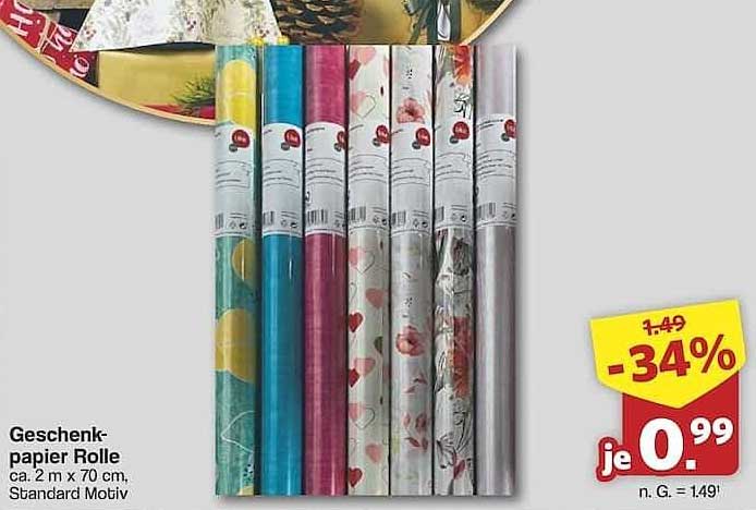Geschenkpapier Rolle ca. 2 m x 70 cm, Standard Motiv