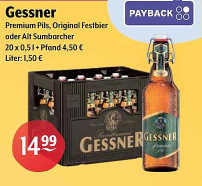Gessner Premium Pils, Original Festbier oder Alt Sumbarcher - 20 x 0,5 l für nur 14,99 €
