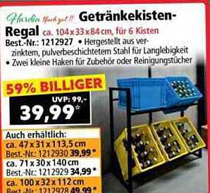 Getränkekisten-Regal ca. 104x33x84 cm, für 6 Kisten