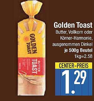 Golden Toast - Butter, Vollkorn oder Körner-Harmonie, ausgenommen Dinkel je 500g Beutel