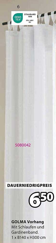 GOLMA Vorhang mit Schlaufen und Gardinenband 1 x B140 x H300 cm
