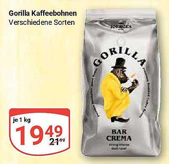 Gorilla Kaffee Bohnen - Verschiedene Sorten