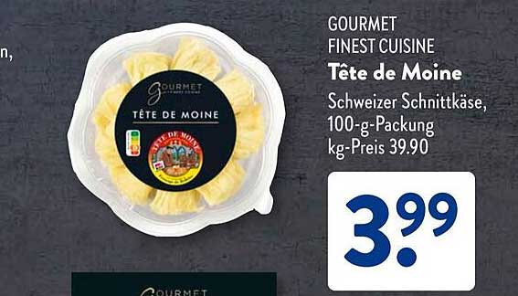Gourmet Finest Cuisine Tête de Moine Schweizer Schnittkäse, 100-g-Packung