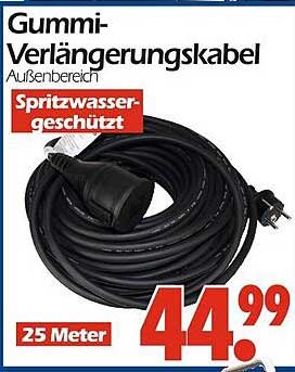 Gummi-Verlängerungskabel 25 Meter - spritzwassergeschützt