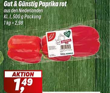 Gut & Günstig Paprika rot (500 g-Packung)