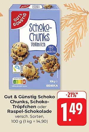 Gut & Günstig Schoko Chunks, Schoko-Tröpfchen oder Raspel-Schokolade