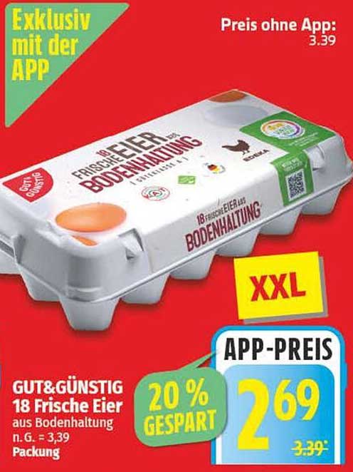 GUT&GÜNSTIG 18 Frische Eier aus Bodenhaltung - XXL Packung