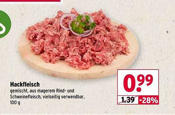 Hackfleisch gemischt, aus magerem Rind- und Schweinefleisch, vielseitig verwendbar, 100 g