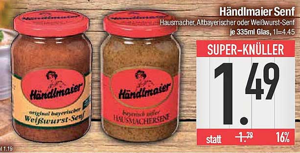 Händlmaier Senf - Hausmacher, Altbayerischer oder Weißwurst-Senf je 335ml Glas
