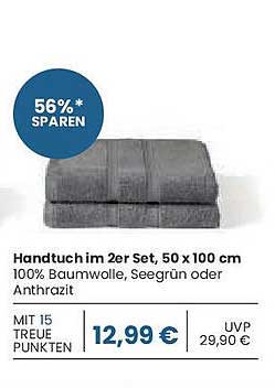 Handtuch im 2er Set, 50 x 100 cm, 100% Baumwolle, Seegrün oder Anthrazit