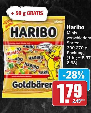 Haribo Minis verschiedene Sorten 300-270 g Packung + 50 g GRATIS