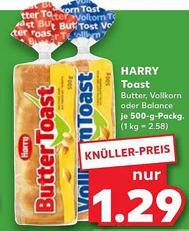 HARRY Toast: Butter, Vollkorn oder Balance je 500-g-Pack.