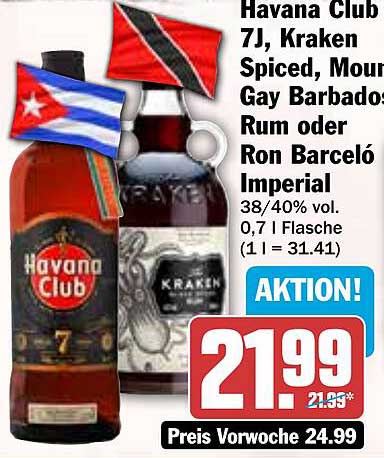 Havana Club 7J, Kraken Spiced, Mount Gay Barbados Rum oder Ron Barceló Imperial