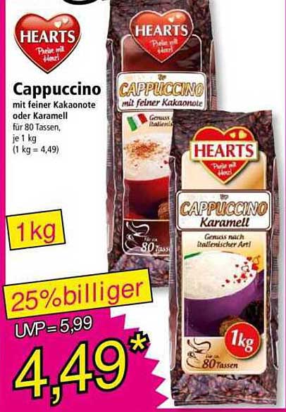 HEARTS Cappuccino mit feiner Kakaonote oder Karamell, 1 kg