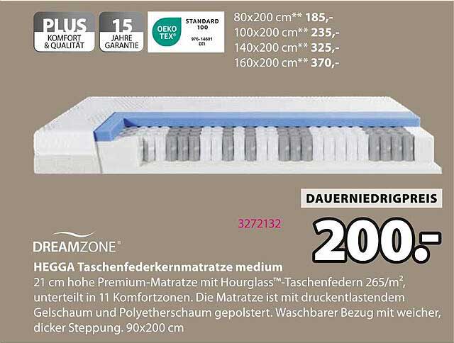 HEGGA Taschenfederkernmatratze medium
