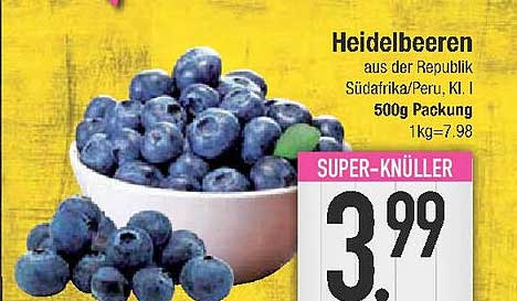 Heidelbeeren aus der Republik Südafrika/Peru, Kl. I, 500g Packung