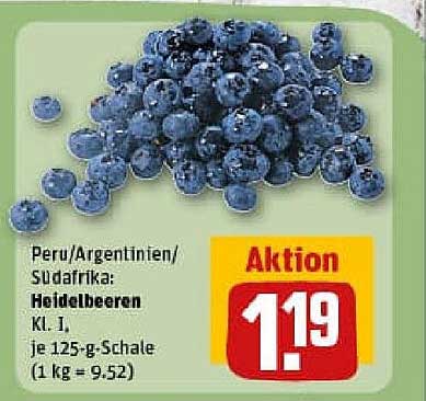 Heidelbeeren Kl. I, 125 g - Aktion zum Stückpreis von 1,19 €