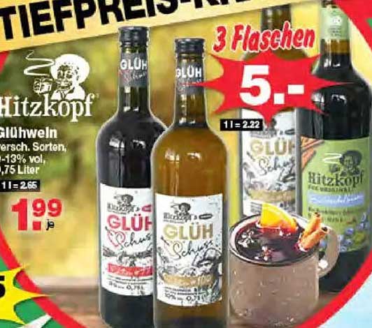 Hitzkopf Glühwein – 3 Flaschen für nur 5,- €