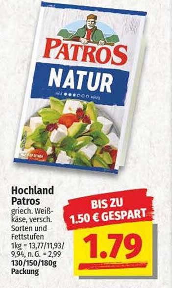 Hochland Patros Natur - Griechischer Weißkäse für nur 1,79 €