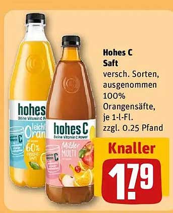 Hohes C Saft – verschiedene Sorten, 100% Fruchtgehalt