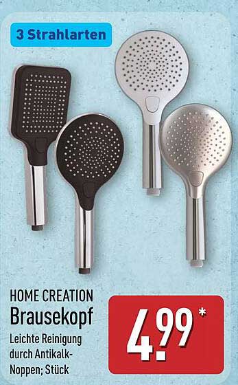 HOME CREATION Brausekopf - Leichte Reinigung durch Antikalk-Noppen; Stück