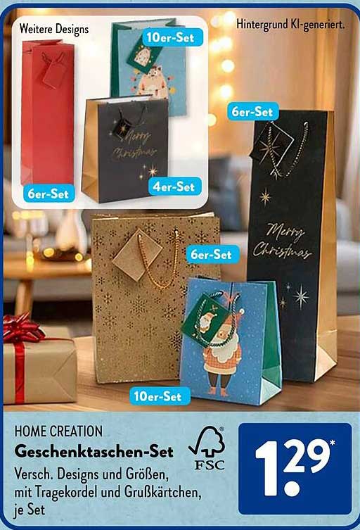 HOME CREATION Geschenktaschen-Set mit verschiedenen Designs und Größen