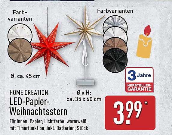 HOME CREATION LED-Papier-Weihnachtsstern