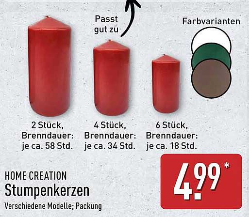 HOME CREATION Stumpenkerzen - Diverse Modelle und Farben