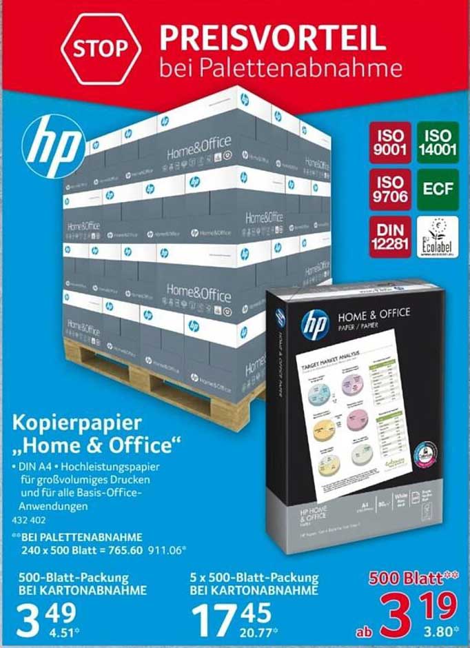 HP Kopierpapier "Home & Office" - 500 Blatt für nur 3,19€