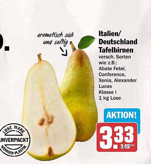 Italien/Deutschland Tafelbirnen - Klasse I, 1 kg Lose