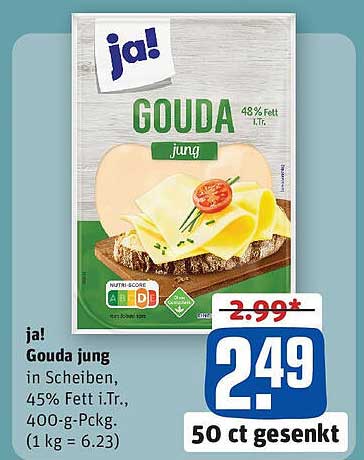 ja! Gouda jung in Scheiben, 400-g-Packung