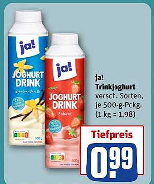 ja! Trinkjoghurt versch. Sorten, je 500-g-Pckg.
