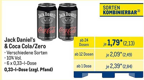 Jack Daniel's & Coca Cola/Zero - 6 x 0,33 l Dose