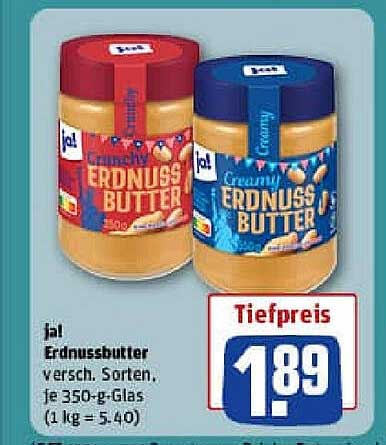 jal Erdnussbutter, verschiedene Sorten, je 350-g-Glas
