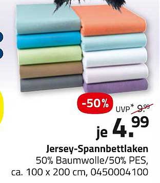 Jersey-Spannbettlaken 50% Baumwolle/50% PES, ca. 100 x 200 cm