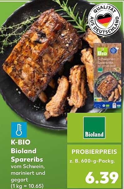 K-BIO Bioland Spareribs vom Schwein, mariniert und gegart