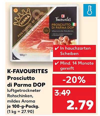 K-Favourites Prosciutto di Parma DOP luftgetrockneter Rohschinken