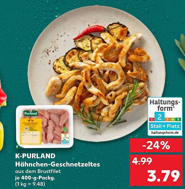 K-PURLAND Hähnchen-Geschnetzeltes aus dem Brustfilet je 400-g-Pack.