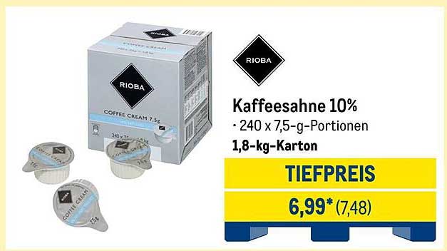 Kaffeesahne 10% von Rioba – 240 x 7,5-g-Portionen