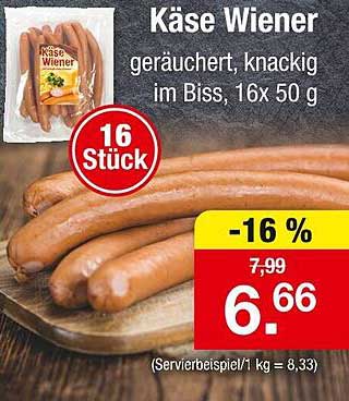 Käse Wiener geräuchert, knackig im Biss, 16x 50 g